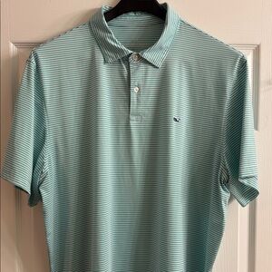 Vineyard Vines Men's Polo Shirt - Teal, Blue, and White Stripes